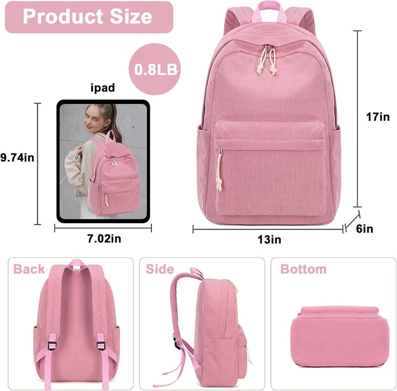 BTOOP School Backpack for Teens Large Corduroy Bookbag Lightweight 15.6 inch Laptop Bag for Girls Women Casual High School College - Image 3
